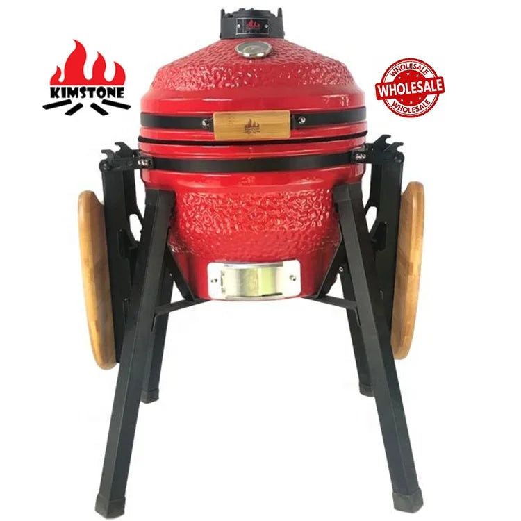 KIMSTONE Komado 16 Inch Modern Ceramic Kamado Grill Tandoori Oven Outdoor Wood Pellet Smoker BBQ Trolley Electronic Ignition