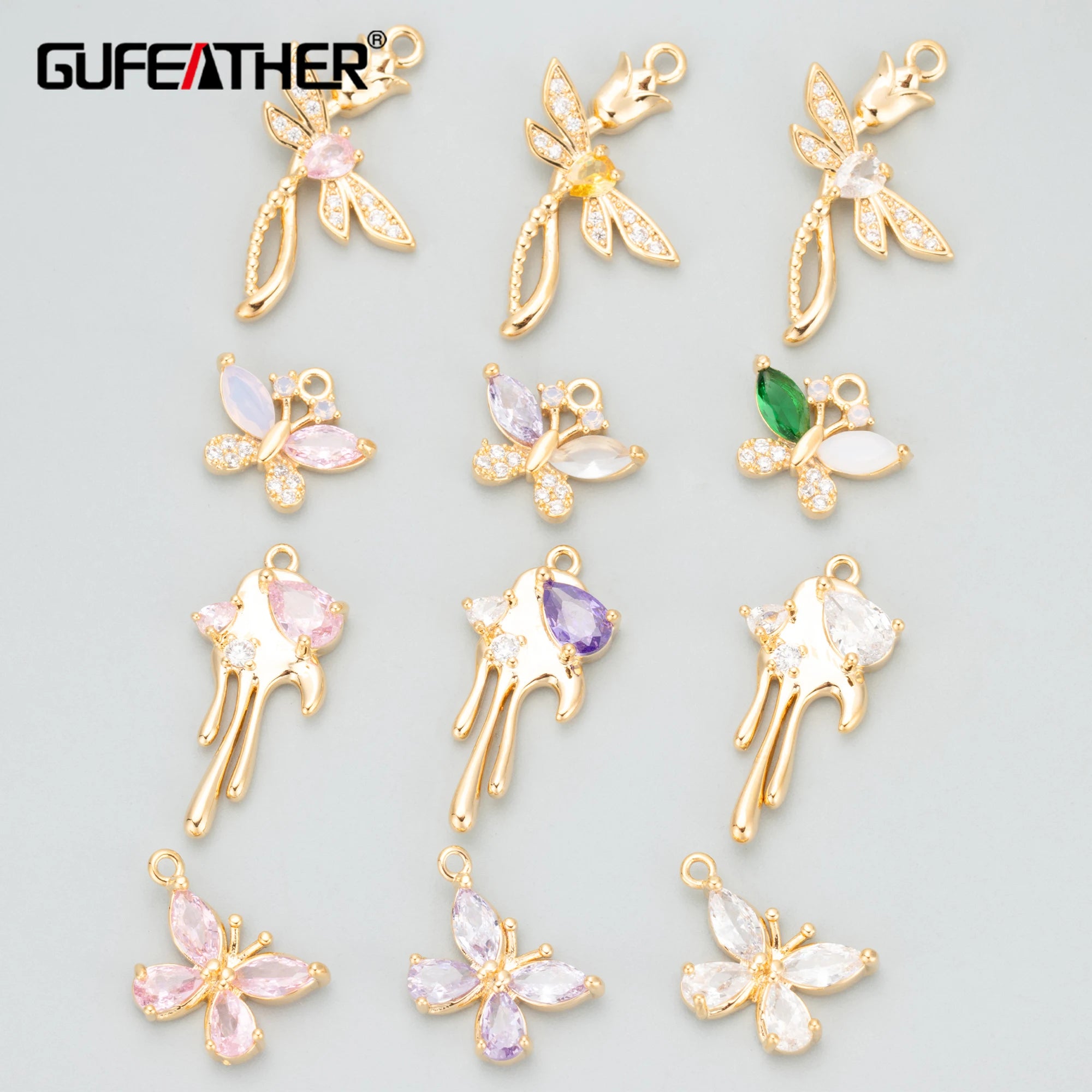 18K Gold Plated MC33 Jewelry Accessories Nickel Free Copper Zircon Charms for DIY Pendants Necklace Making 4pcs/Lot Metal
