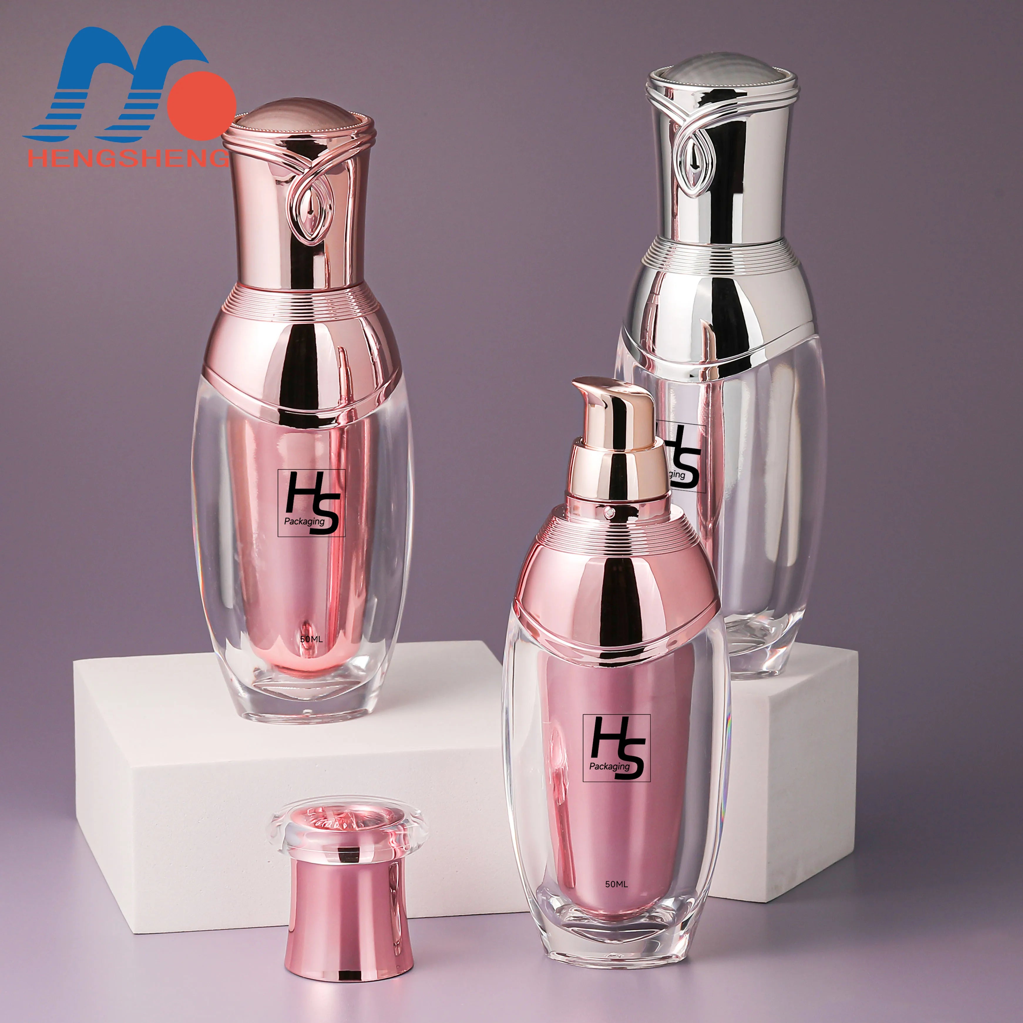 In Stock Transparent 50ml Luxury pink Empty Packaging Lotion Bottle Skin Care Lotion with Pump