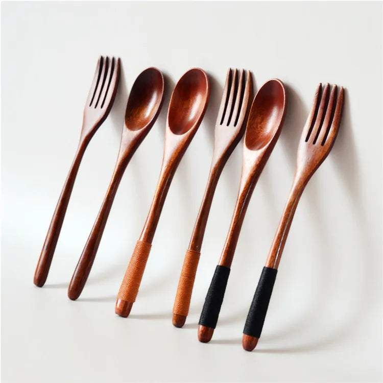 Factory Sale Dinner Dessert Breakfast Lunch Wood Cutlery Custom Logo Flatware Wood Spoon Fork Set for Eating