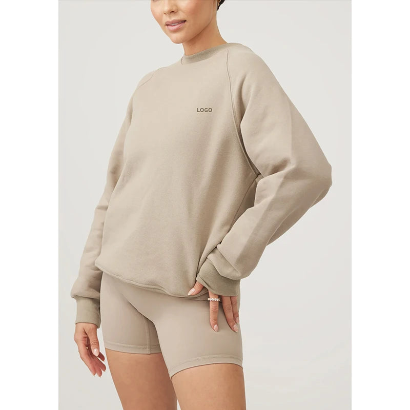High Quality Jogger Fleece Plain Crewneck Sweatshirt Custom Embroidered logo Women Crew Neck Sweatshirts