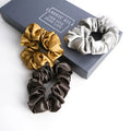 Custom Logo 3D Embroidery 3.5cm Silk Hair Scrunchies Silk 100% Pure Mulberry Custom Silk Scrunchie