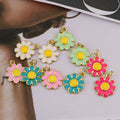JS1586 Dainty 18k Gold Plated Brass Colorful Enamel Pacman Sun Flower Daisy Flower Charms