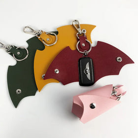 Custom LOGO PU Leather Bat Style Key Organizer Wallet Car Key Protector Waist Hanging Key Bag