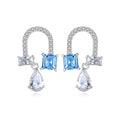 Fine Jewelry 925 Sterling Silver Blue Topaz Women Fashion Gemstone Stud Earrings
