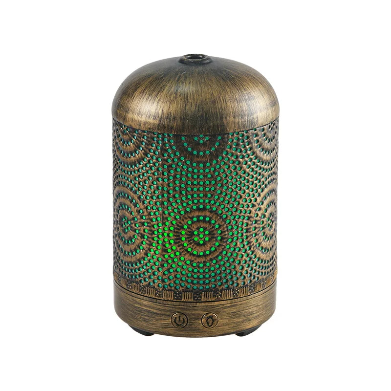 100ml Home Aroma Diffuser Metal Ultrasonic Essential Oil Diffuser for Aromatherapy with 7 Color LED Lights