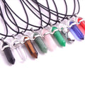 Stone Glass Crystal Pendant Amethyst Tiger Eye Stone Bullet Pendant Necklace Black Wax Rope Necklace