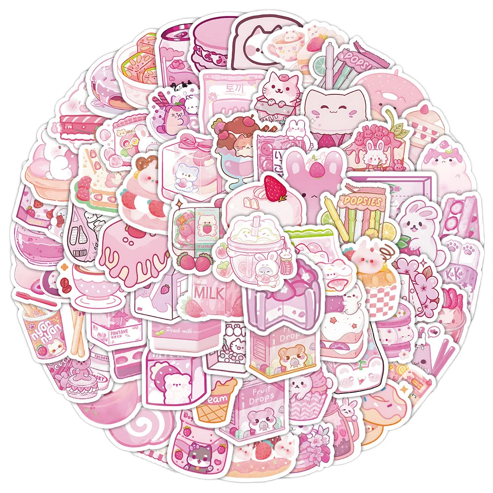 Cartoon Pink Eco-Friendly Waterproof Vinyl Stickers Custom Logo Die Cut Promotional Gifts Snacks Journals Kawaii Decorative