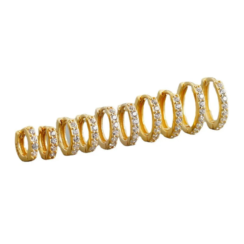 Hight Quality 18K Gold 925 Sterling Silver Earrings 8mm 9mm 10mm 11mm 12mm Size Circle Diamond Huggie Hoop Earrings