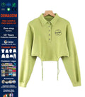 Hip Hop Cropped Top Custom Embroidery Polo Neck Turn-Down Collar Sweatshirt Fashion Women's Pullover Crop Polo Sweatshirt