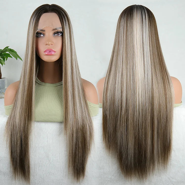 Julianna Wholesale Kanekalon Futura Premium Fiber Smooth Long Blonde Hair Heat Resistant Synthetic Lace Front Wig With Frontal