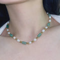 Zooying Freshwater Pearl Necklace Gold Plated Aventurine Gemstone Crystal Craft Jewelry Necklace