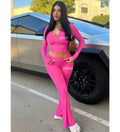 Custom Logo 2024 Women's Casual Full Zipper Top Pants Tracksuits Deep V-Neck Long Sleeve Two Piece Sets Casual Clothing