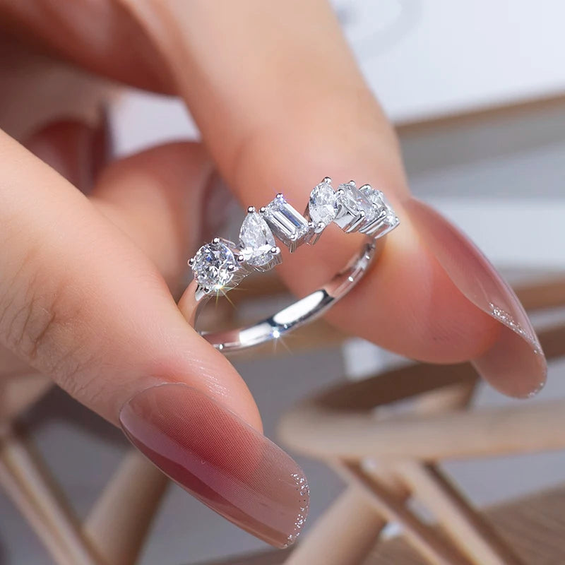 Messi Jewelry MSR-1302 Fancy Shape Lab Diamond Ring Hall Eternity Ring 18k Gold Ring Engagement Wedding Band Classic Gift Band