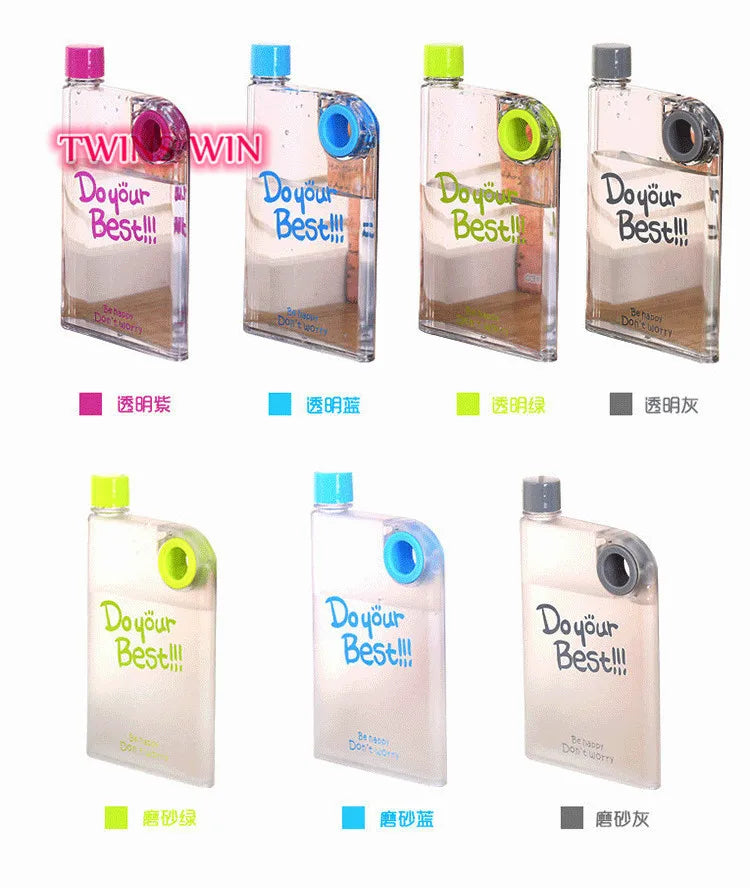 A5 Round Hole Portable Flat Cup Casual Cup Notebook Kettle Fashion Gym square Water Bottle CUP1569