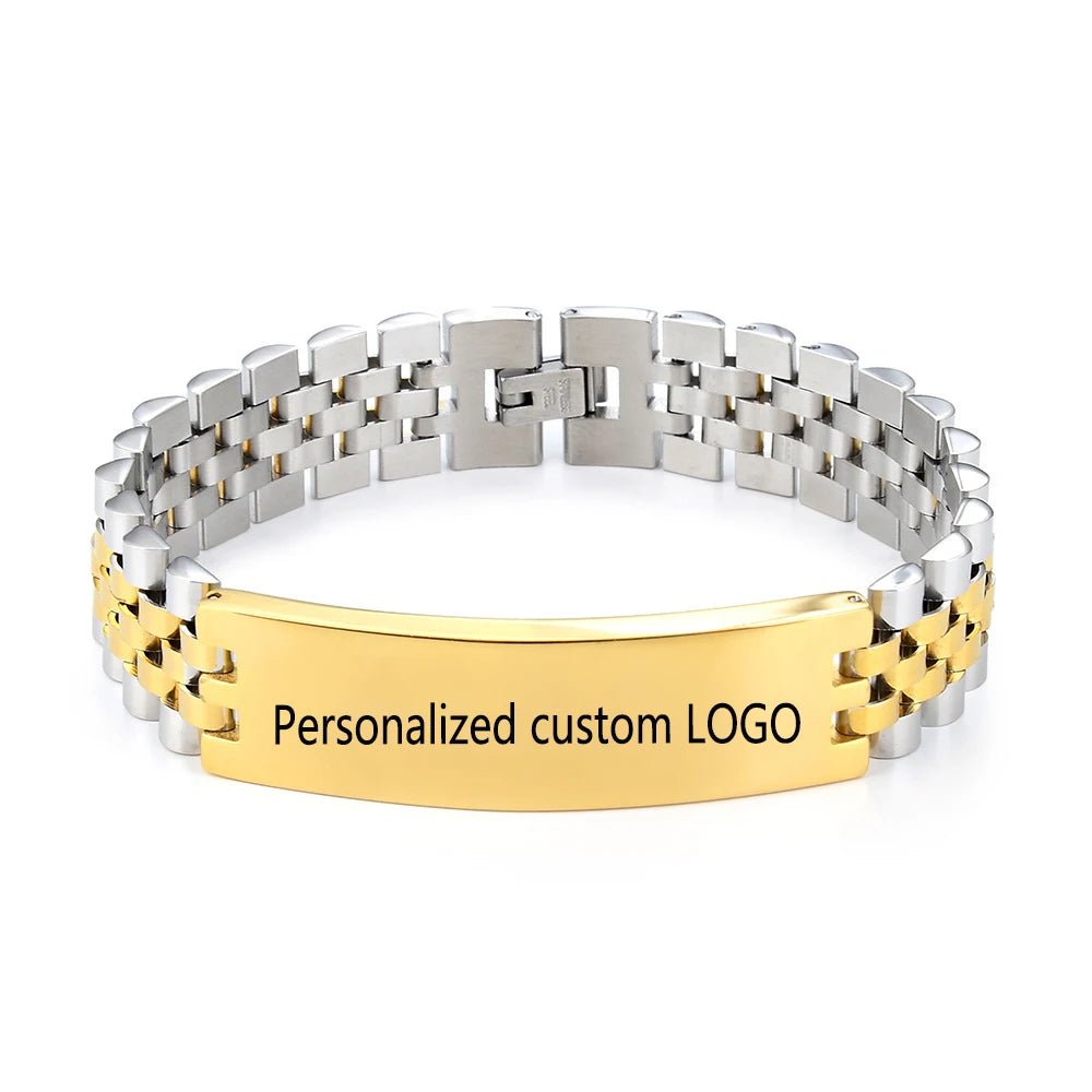 Custom Logo High Quality Stainless Steel Chain Bracelet Jewelry Blank Titanium Steel Watch Band Bracelet  for Men Women