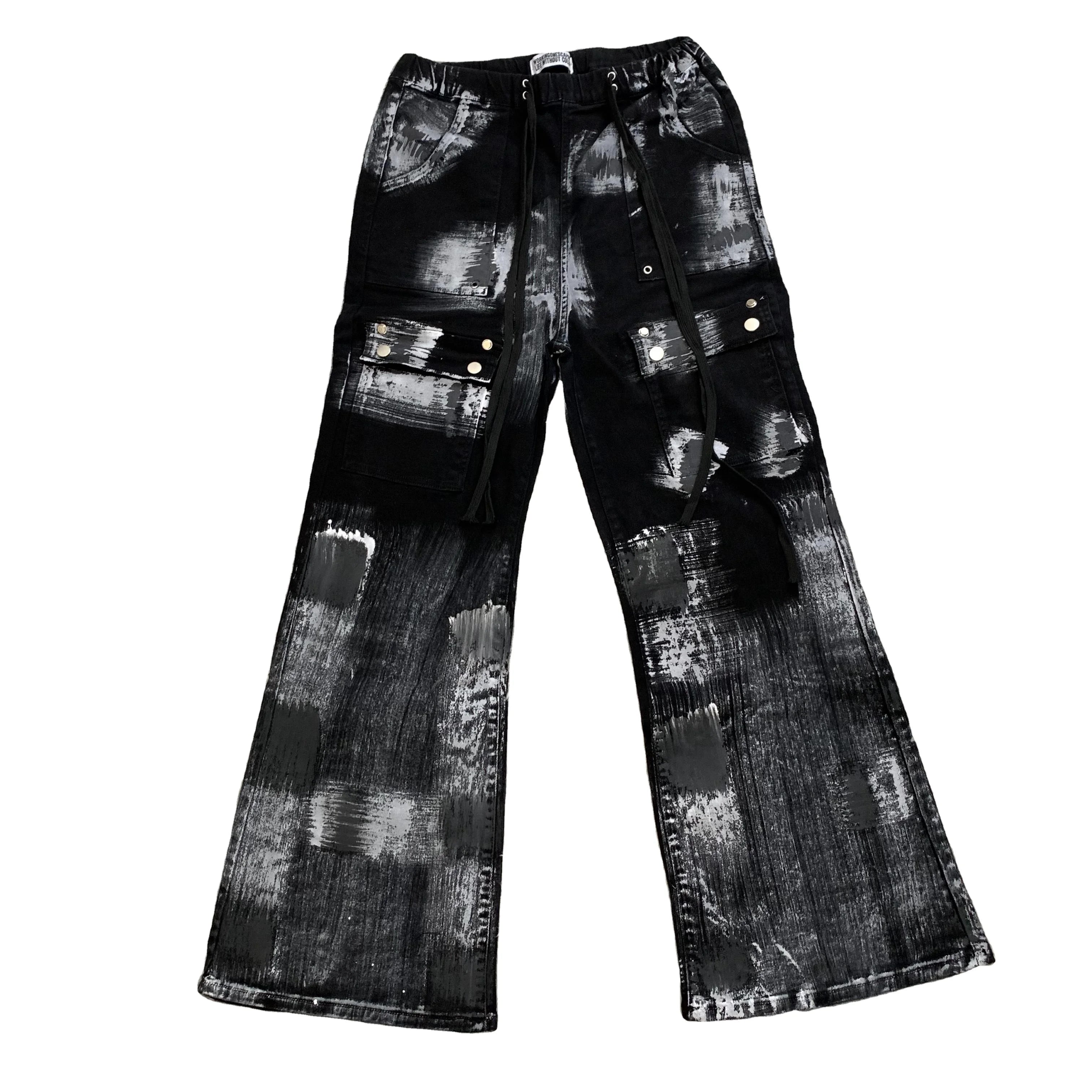 DENIMGUYS American Street Style Mens Jeans Hip Hop Punk Rock High Street Graffiti Paint Denim Pants
