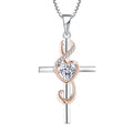 925 Sterling Silver Cross Music Note Pendant Necklace With Heart CZ Stone