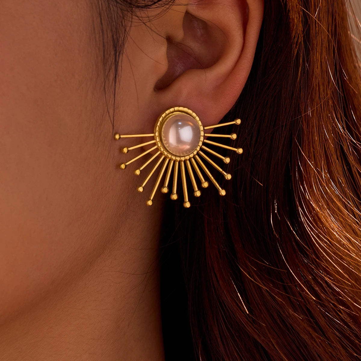 Designer Fashion Statement Stud Earrings in Pearl Line Shape Wholesale Big Stainless Steel Waterproof Jewelry