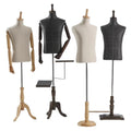 Men Mannequin Dress Display Upper Body Torso Mannequins Male Linen Cloth Clothing Store Wooden Arm Base