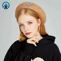 2026 New Fashion Preppy Casual Beret Hat for Women Wool Heart Rhinestone Design Knitted Pattern Denim Cashmere Material Winter