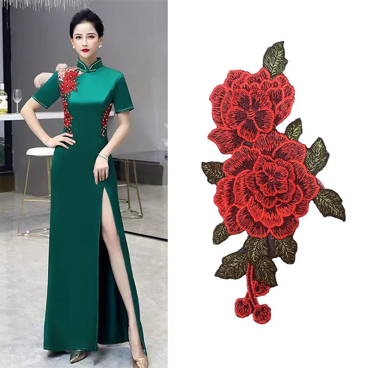 Factory Made Gorgeous Dress Red Flower 3D Lace Trim Embroidery Rose Lace Water Soluble Embroidery