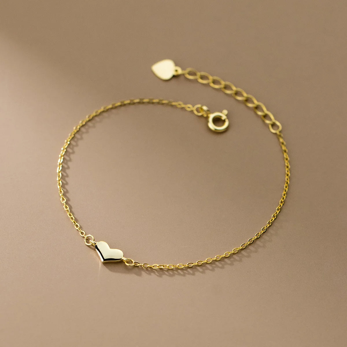 Minimalist 925 Silver love Heart Plain Gold Plated Bracelets for Women Girls Couples Lover Valentine's Day
