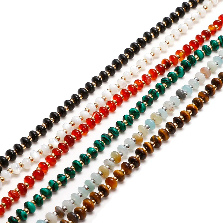 Custom Handmade Jewelry Tiny Round Natural Stone Gemstone Women Round Chain Beaded Choker Necklace