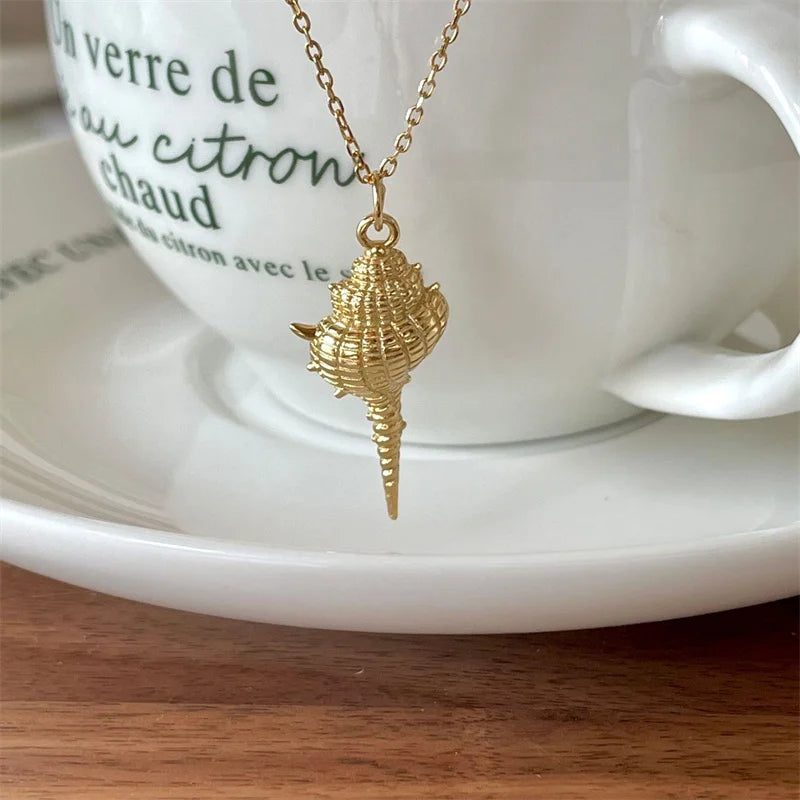 Fine Jewelry 925 Sterling Silver 18k Gold Stack Gold Shell Pendant Layered Necklace
