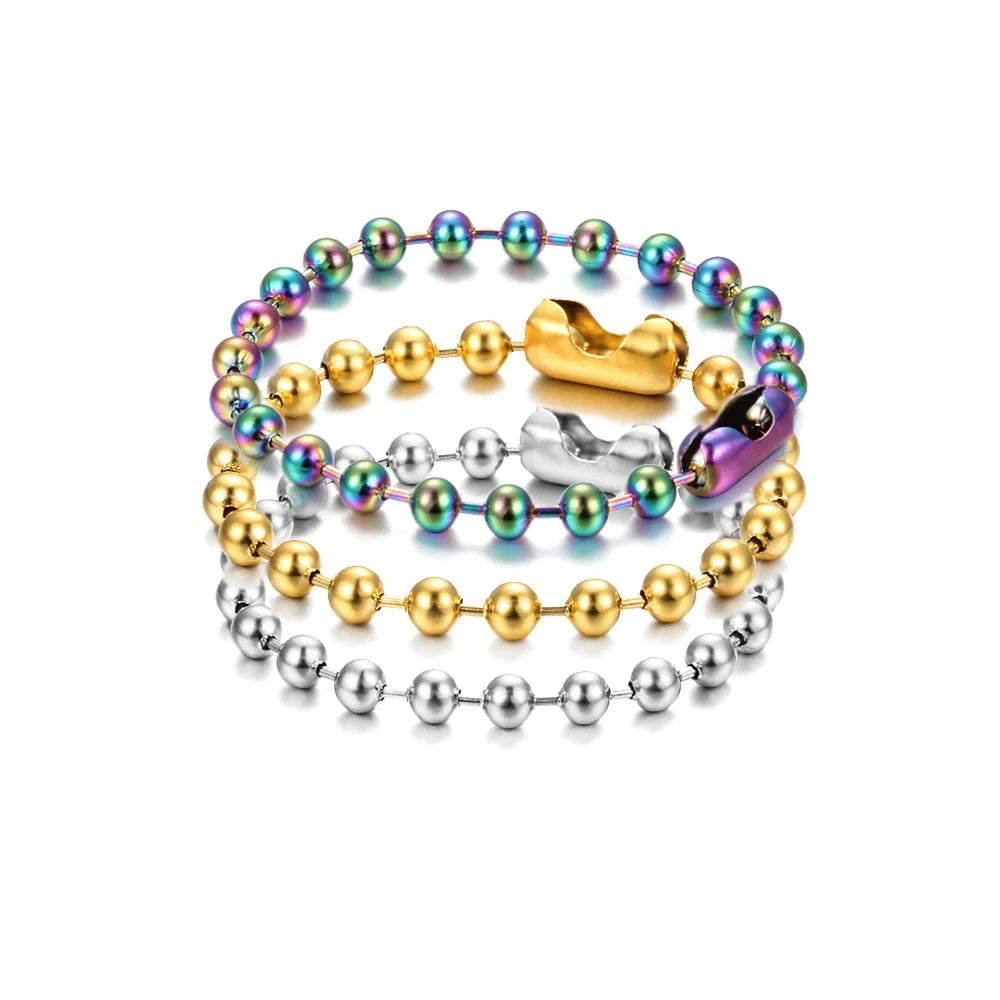 Fashion PVD Color Retention Stainless Steel 6mm Bead Chain Necklace Ball Chain Gold Stainless Steel Bracelet