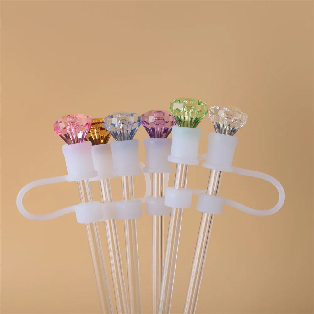 Wholesale Pvc Plastics Drinking Accessories 8m Straw Toppers Tumbler With Straw and Handle 3d Straws Topper Diamond
