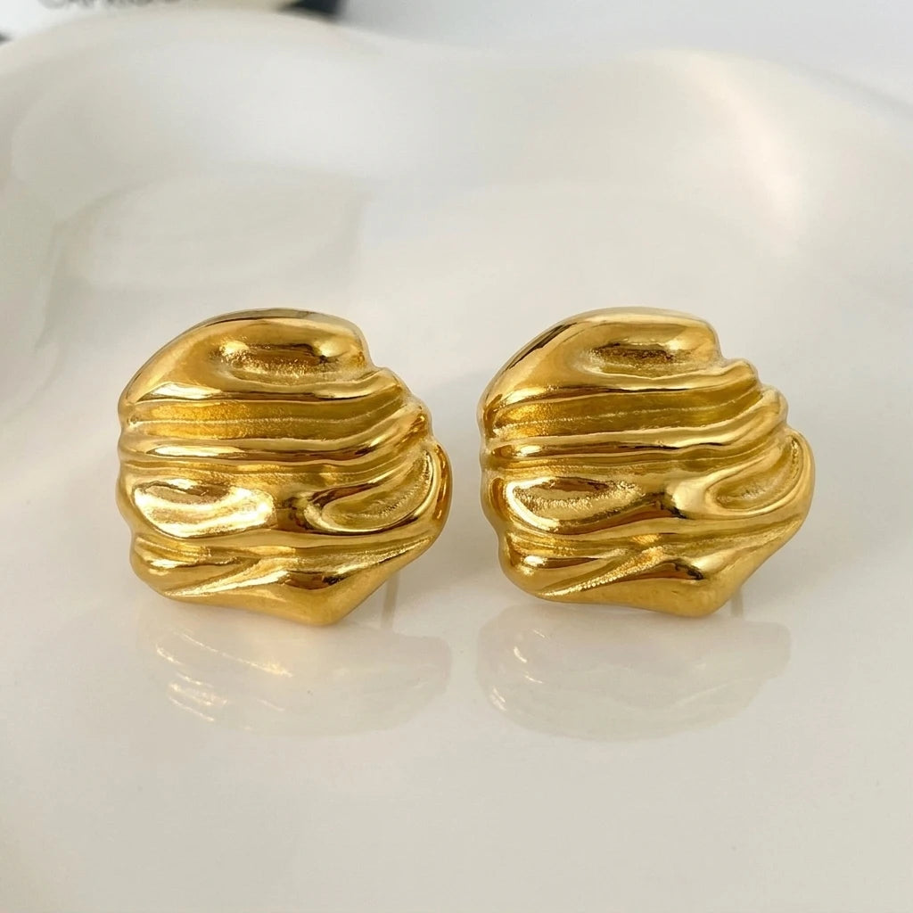Hot Selling Stainless Steel Plated 18K Cast Irregular Round Bread Diagonal Earrings Joyas De Acero Inoxidable Earrings