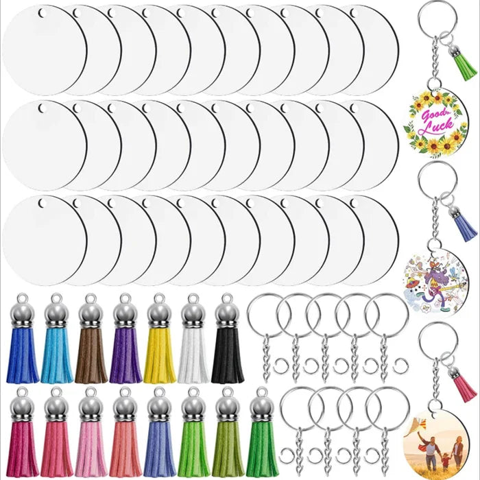Blank Sublimation Heat Transfer Double Sides Printed Diy Key Rings Tassel Mdf Keychain