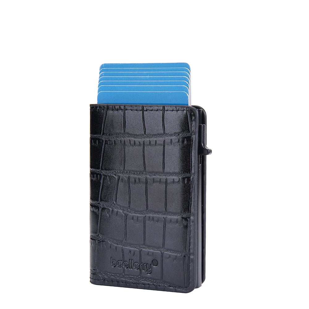 New Crocodile Pattern PU Leather RFID Protected Automatic Pop up Card Holders Case for MenMale Card Wallets Cover Case