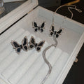 3 PCS/Set Butterfly Necklace Earrings Rings Charm Pendant Women Black Diamond Butterfly Jewelry Set