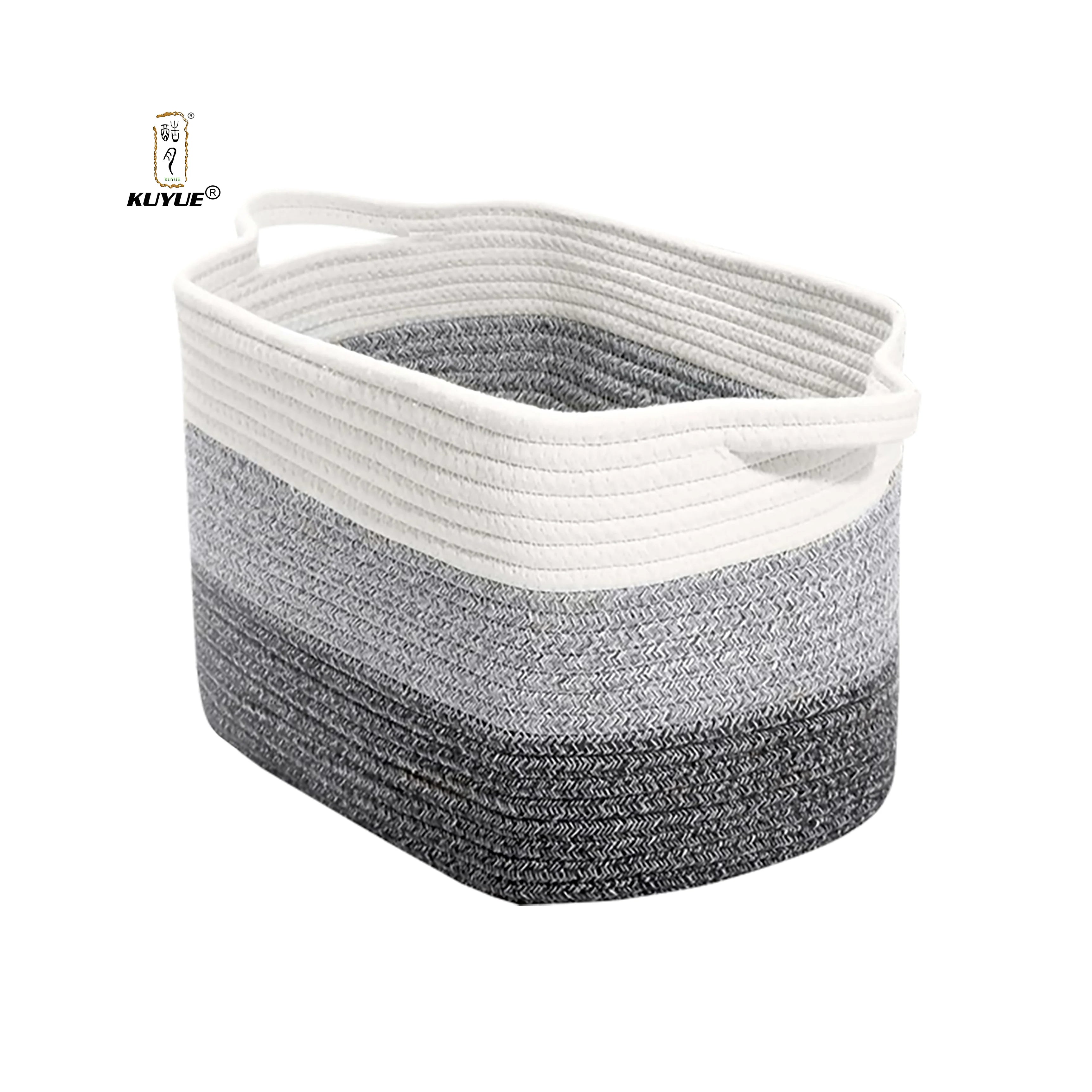 KUYUE Cotton Rope Basket with Handles Toy Basket Gift Baskets Empty Blanket Basket for Living Room Bedroom