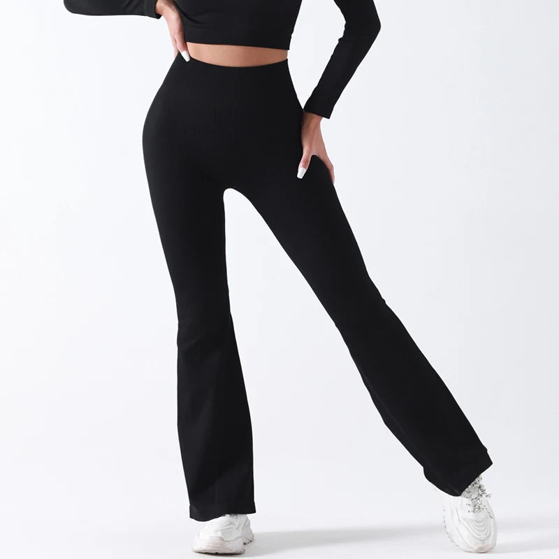 Customized Butt Lifting Yoga Pants Solid Color Gym Fitness Boot Leg Women Dance High Waist Sports Flared Leggings