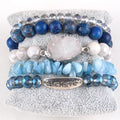 Women Alloy Cactus Charm Elastic Strand Natural Gemstone Stretch Bracelet Chip Stone Believe Letter Druzy Stack Bracelet Set