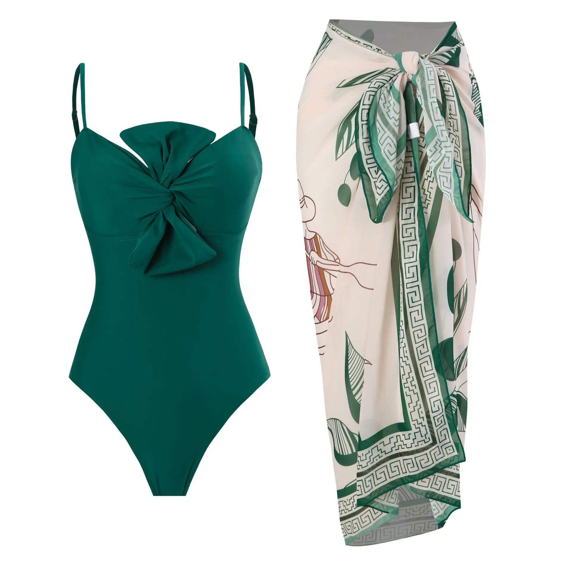 NEW STOCK 6Colors Twist Front Bow One Piece Swimwear Women's Two Pieces Swimsuit Beach Sarong CoverUp