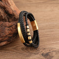 Wholesale Leather Bracelet Jewelry Gold Plated Stainless Steel Multi-strand Man Leather Bracelet