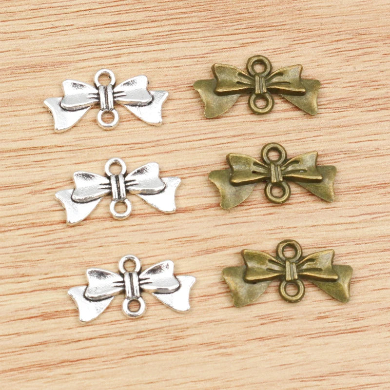 30pcs 20x10mm Antique Silver Plated Bronze Bow Knot Handmade Charms Pendant DIY Jewelry Making Finding for Bracelet Necklace
