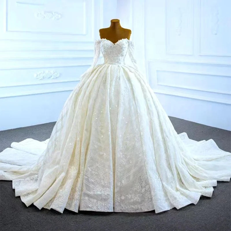Jancember RSM67224 Bridal Gowns Wedding Dress Long Sleeves Luxury Ball Gown Wedding Dress