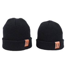 Customized Leather Label Warm Knitted Hat Solid Color Versatile Parent-child Style Children's Knitted Woolen Hat