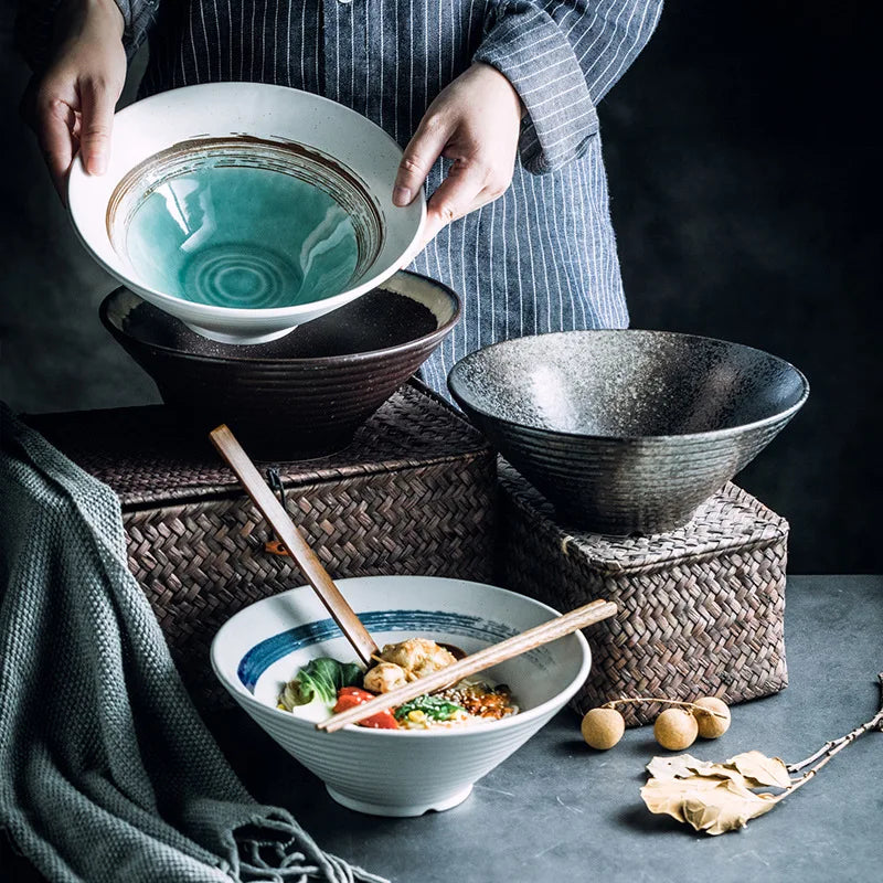 Wholesale Ceramic Japanese Ramen Noodle Soup Bowl Large Noodle Bowls Japanese Style Soup Bowl for Udon Soba Pho Asian Noodles