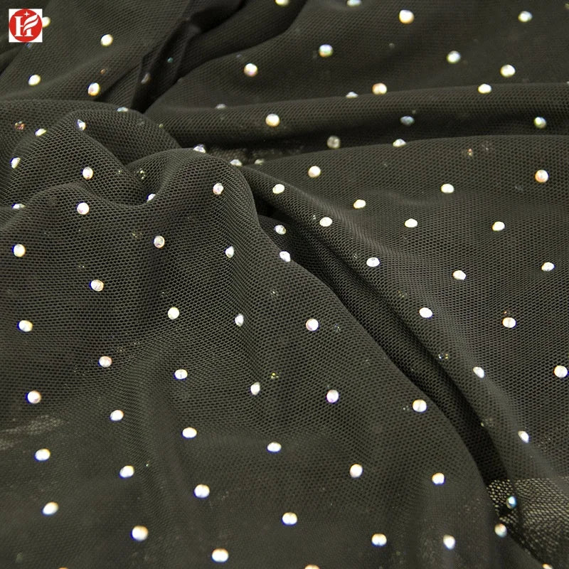 Four-Sided Elastic White Polyester Mesh Colorful Diamond Yarn for Stage Clothing Fashion Fabrics for Lining & Wedding Use