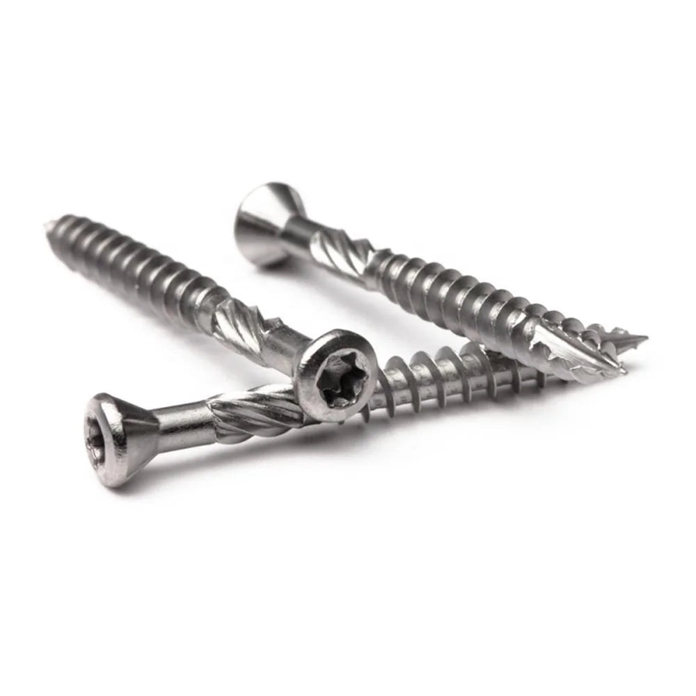 Chipboard Screws Wood Screws SS304 Decking Screws With 6 Nibs Torx T25 Type 17 Knurling
