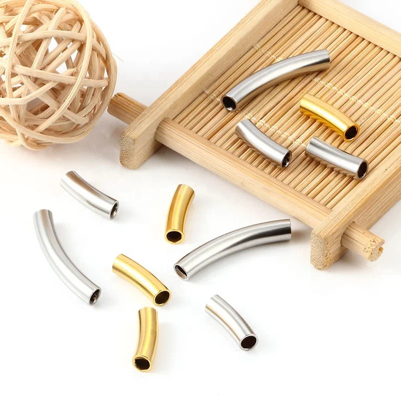 New Gold-Plated Stainless Steel Curved Tube Spacer Beads 12mm Jewelry Making Supplies for Pendants and Accessories
