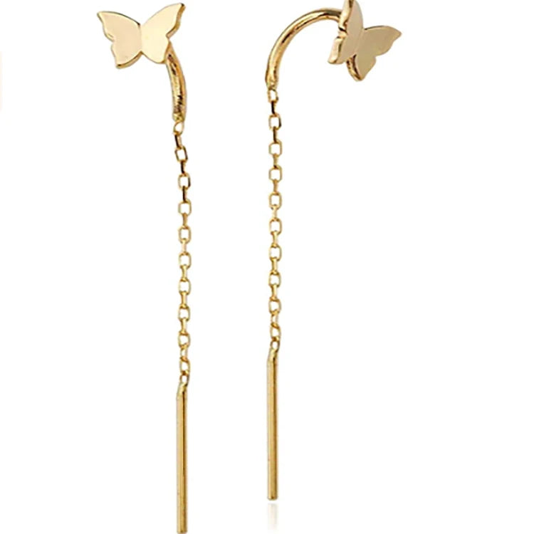 Fashion Modern Gold Sterling Silver Butterfly Tassel Earrings Long Threader Earrings