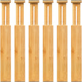 Six Pieces Natural Bamboo Adjustable Expandable Drawer Dividers Organizers for Kitchen Dresser Bedroom Bathroom and Office