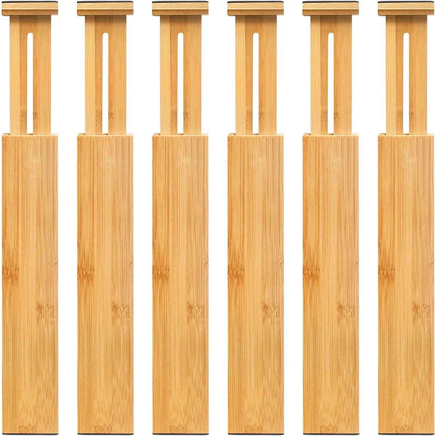 Six Pieces Natural Bamboo Adjustable Expandable Drawer Dividers Organizers for Kitchen Dresser Bedroom Bathroom and Office